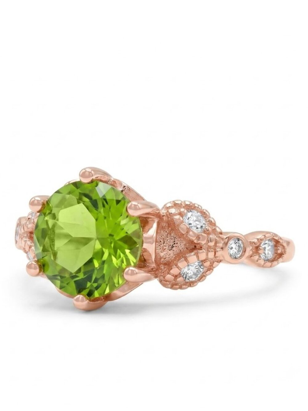Charmed Aroma Rose Gold ring with green Peridot, size 7, 925 Sterling Silver